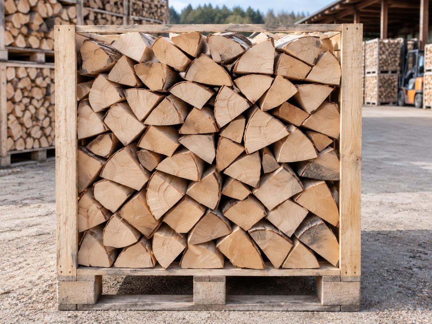 Ofenfertiges Buchenholz in einer stabilen Holzkiste