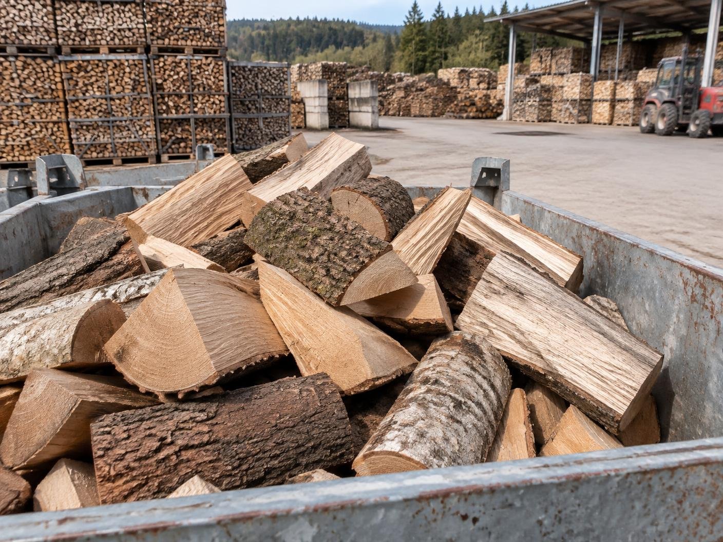 Gemischtes Laubholz in einem Transportbehälter